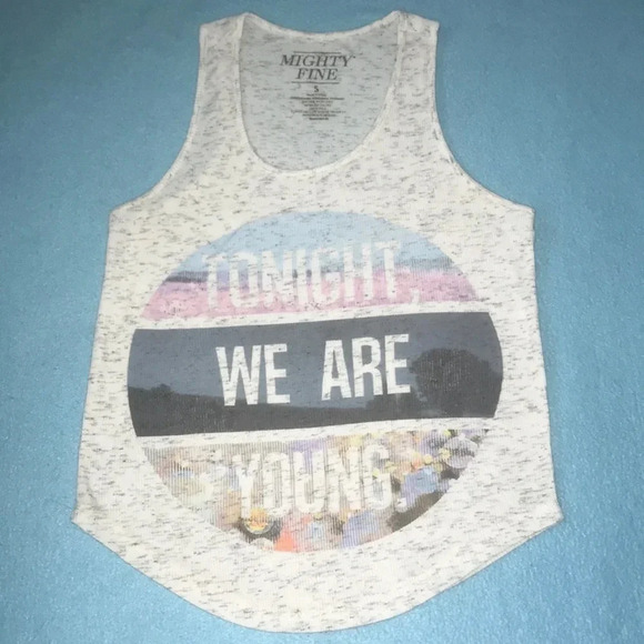 MIGHTY FINE tank top gray cream heather “Tonight We Are Young” graphic size S - Picture 1 of 6